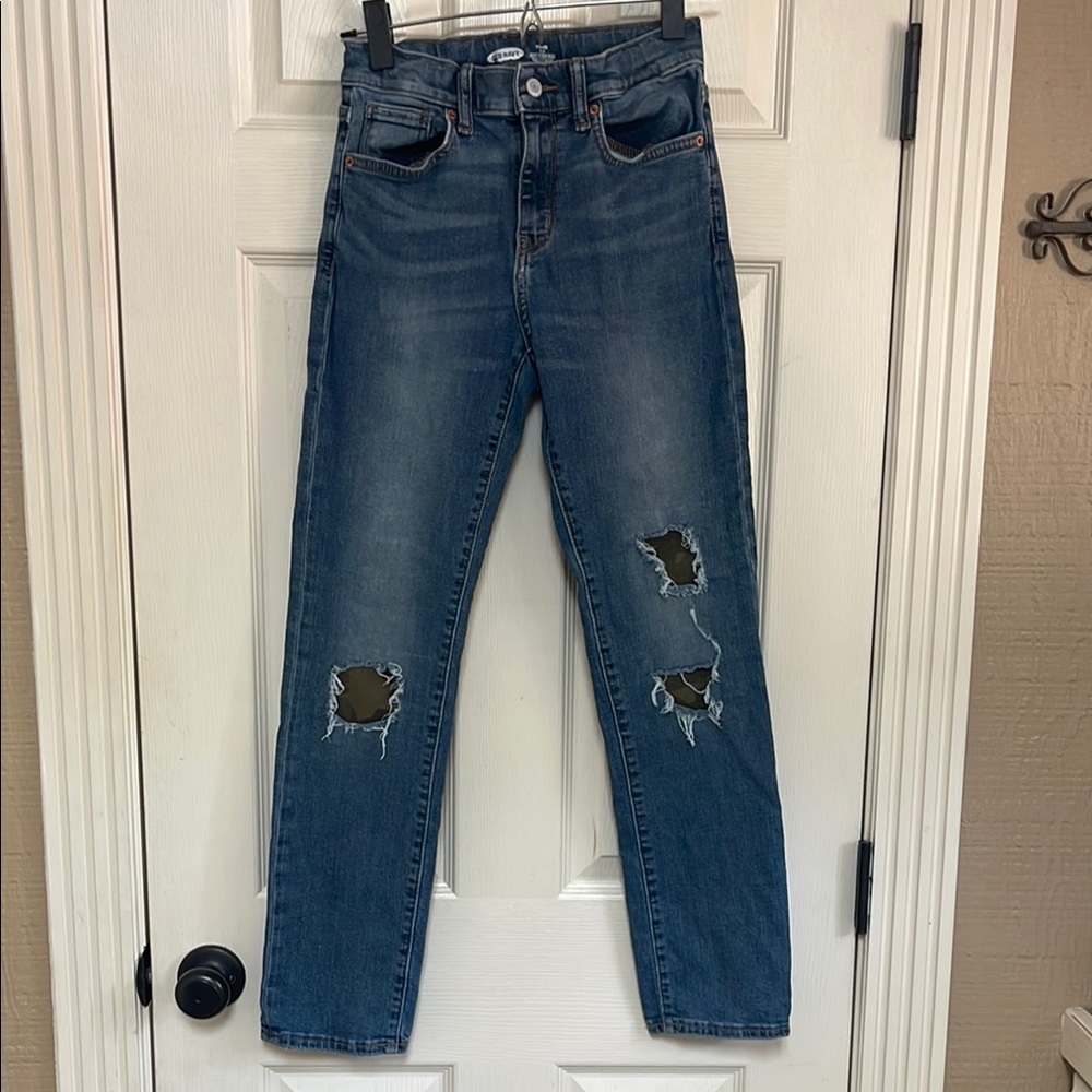 Old Navy Blue Straight Leg Distressed Jeans size 12